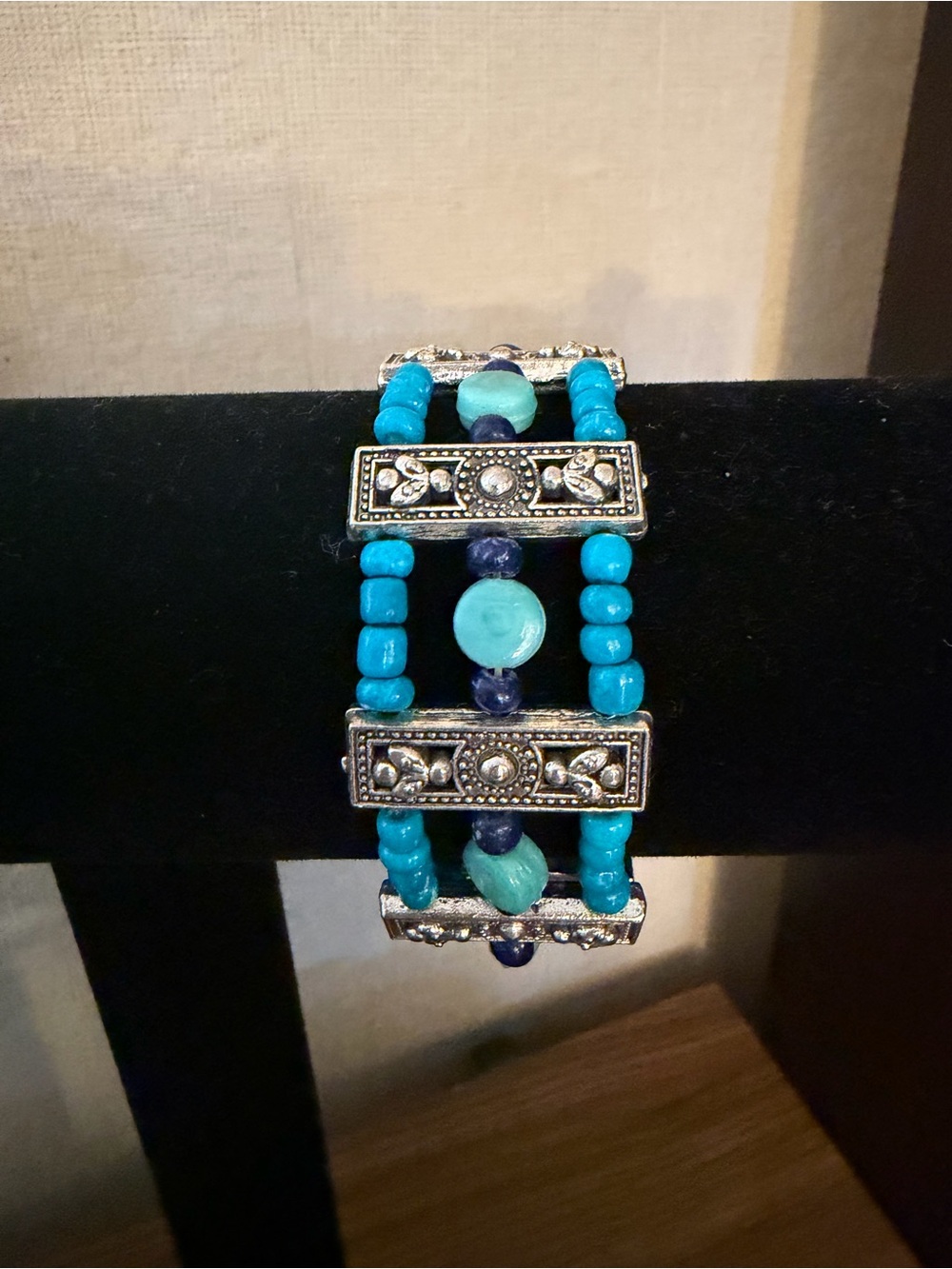 Turquoise Beaded Triple-Row Stretch Bracelet